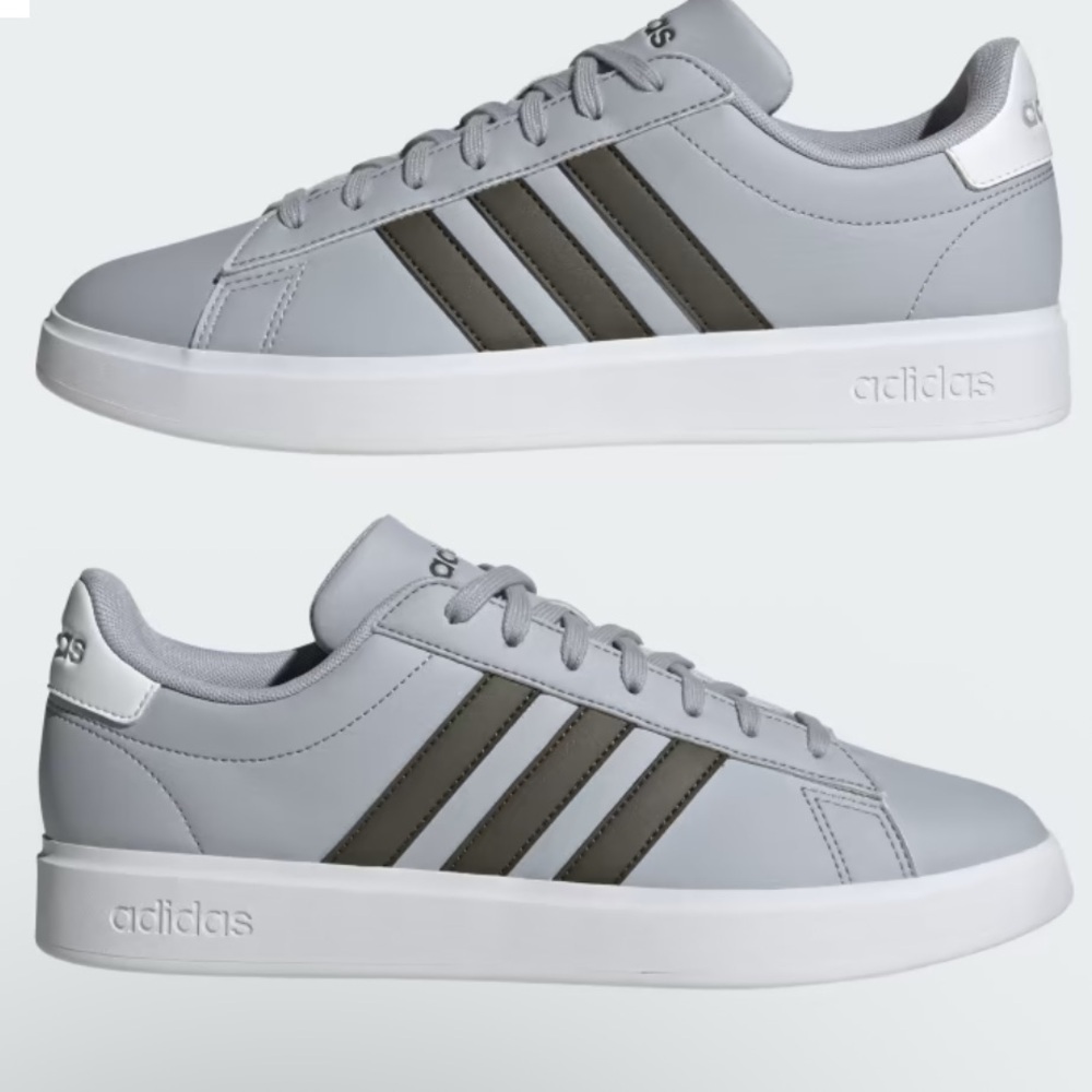 Adidas Men’s Grand Court Shoes US 12 / Halo Silver / Shadow Olive / Cloud White
